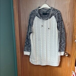 Adonna Cable Knit Cowl Pullover Sweater - Cream & Gray Marled